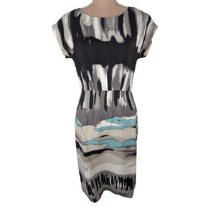 Peruvian Connection Silk Dress Size 4 Watercolor Abstract Lined Art to Wear Blue